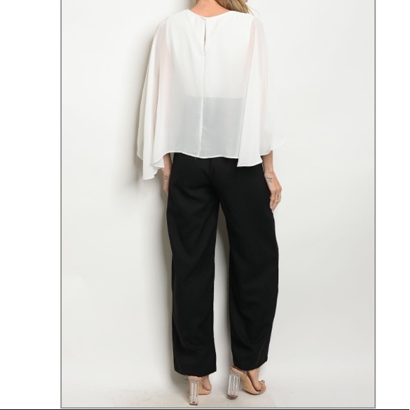Black and White Jumpsuit With A Cape - Picture 2 of 2